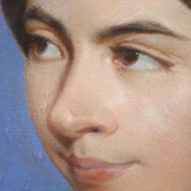 Textile Unknown, Female Portrait, Crayons on Cardboard, Framed For Sale - Image 7 of 12