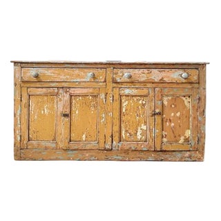 Long 19th Century Irish Dry Scraped Pine Sideboard For Sale