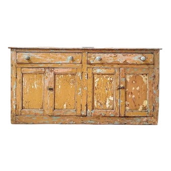 Long 19th Century Irish Dry Scraped Pine Sideboard For Sale