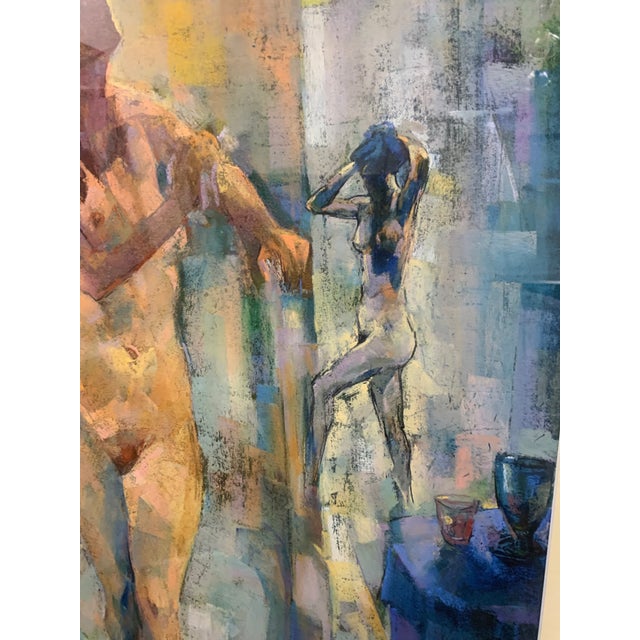 Mid-Century Modern Vintage Pastel and Charcoal Drawing of a Nude For Sale - Image 3 of 13
