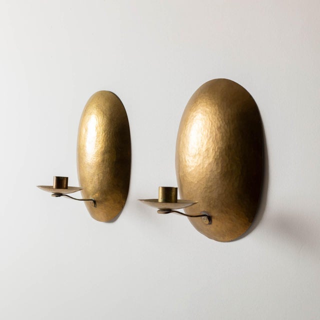 Mid-Century Modern Mid-Century Brass Oval Wall Candelabras, Sweden, 1950s, Set of 2 For Sale - Image 3 of 7