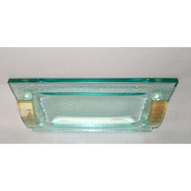 Fontana Arte Glass Beveled & Gold Infused Rectangle Footed Serving Tray Italy For Sale In Miami - Image 6 of 13
