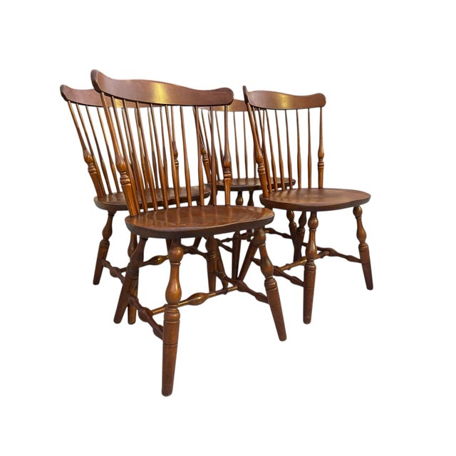 Vintage S. Bent Bros. Windsor Dining Chairs – Solid Maple, Early American Style | Set of 4 For Sale - Image 4 of 8