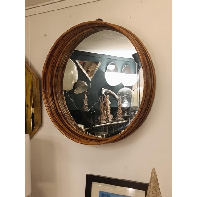 Round Rattan Wall Mirror by Vivai del Sud, Italy 1960s For Sale - Image 6 of 8