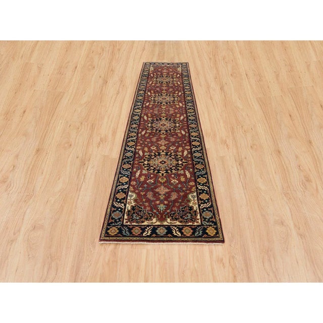2010s Rust Red, Hand Knotted Antiqued Sarouk Re-Creation, Natural Dyes Densely Woven, 100% Wool, Runner Oriental Rug For Sale In New York - Image 6 of 9
