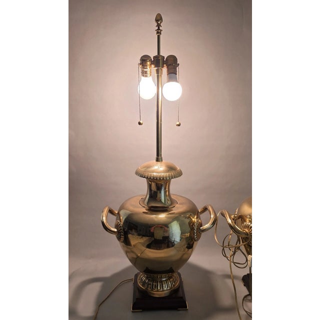 The Marbro Lamp Company Vintage Marbro Polished Brass "Hydria" Table Lamps Dual Light a Pair For Sale - Image 4 of 18