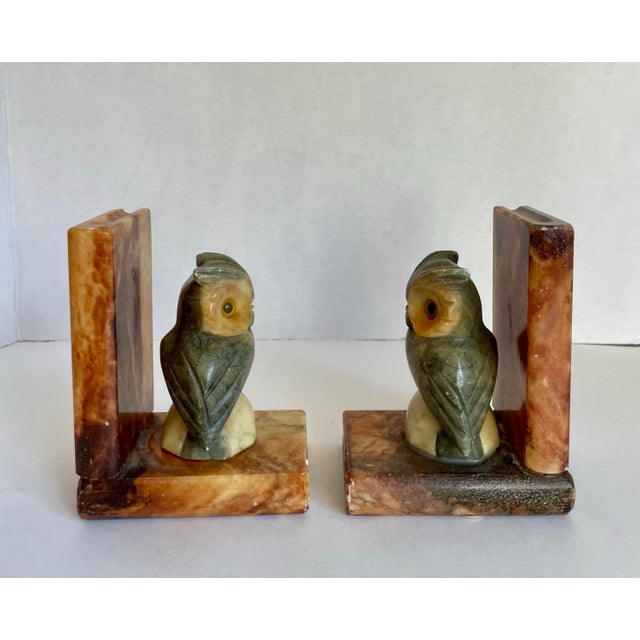 Carved Alabaster Marble Figurative Owl Bookends Made in Italy For Sale - Image 10 of 12