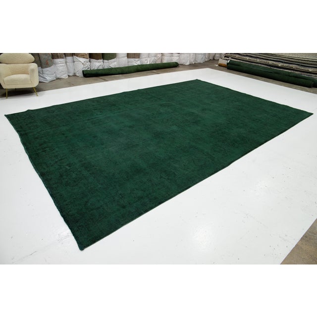 Persian 1940s Overdyed Persian Green Wool Rug With Medallion Floral Design For Sale - Image 3 of 11