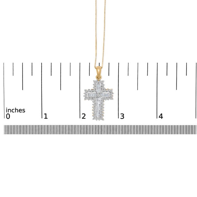 Early 21st Century 14K Yellow Gold 2.0 Cttw Multi-Row Diamond Cross Pendant Necklace For Sale - Image 5 of 5
