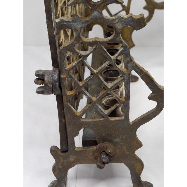 Antique 19th C. Polish Brass Bench Menorah Hanukkah Lamp Lions Birds Openwork For Sale - Image 12 of 18
