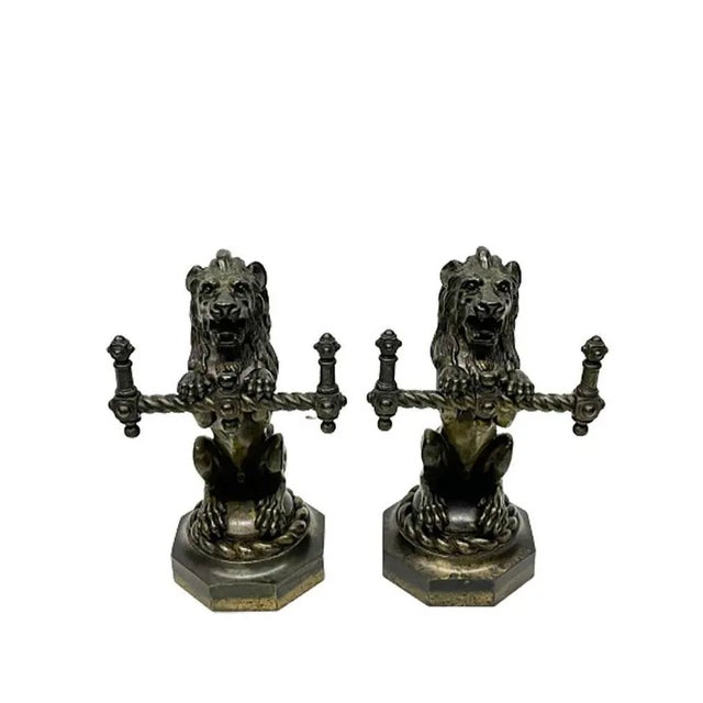 19th French Century Cast Iron Fire Dogs or Andirons with Tools, Set of 5 For Sale - Image 3 of 11