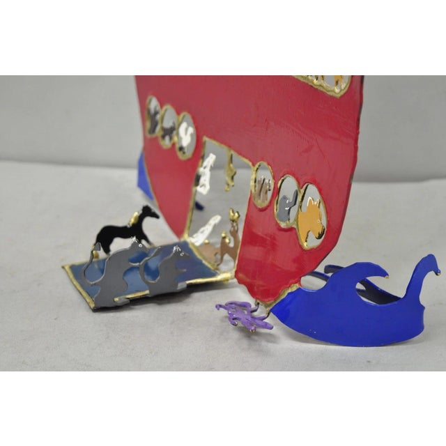 Metal Modern Noah's Ark Cut Steel Judaica Art Hannukah Menorah Candelabra Sculpture For Sale - Image 7 of 18