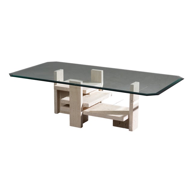 Vintage Architectural Travertine Coffee Table by Willy Ballez, 1970s For Sale