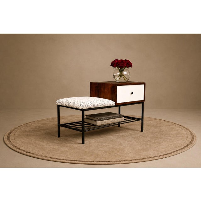 Bench with drawer in Rosewood, Fabric & Metal, Geraldo de Barros, 1950s - Lot 359B For Sale - Image 15 of 17