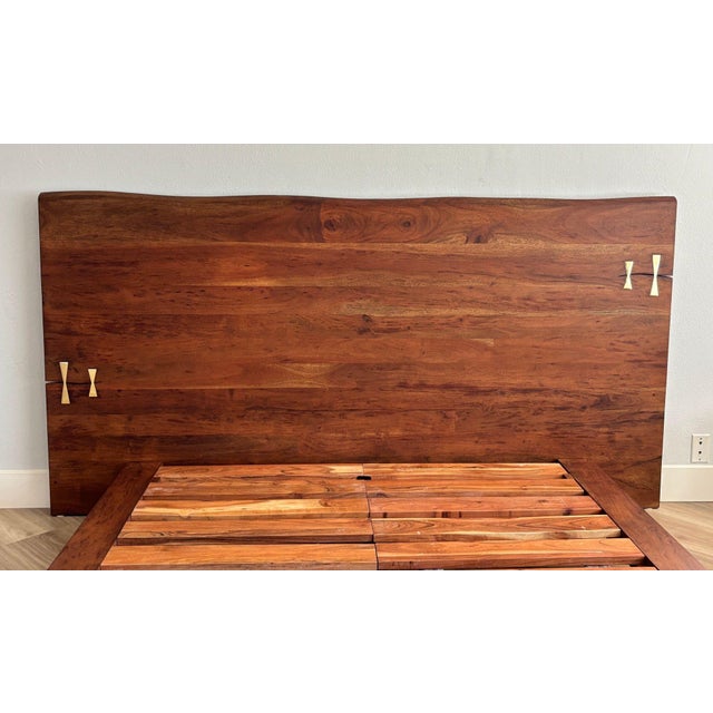 Contemporary Organic Live Edge Slab Headboard Queen Platform Bed For Sale - Image 3 of 16