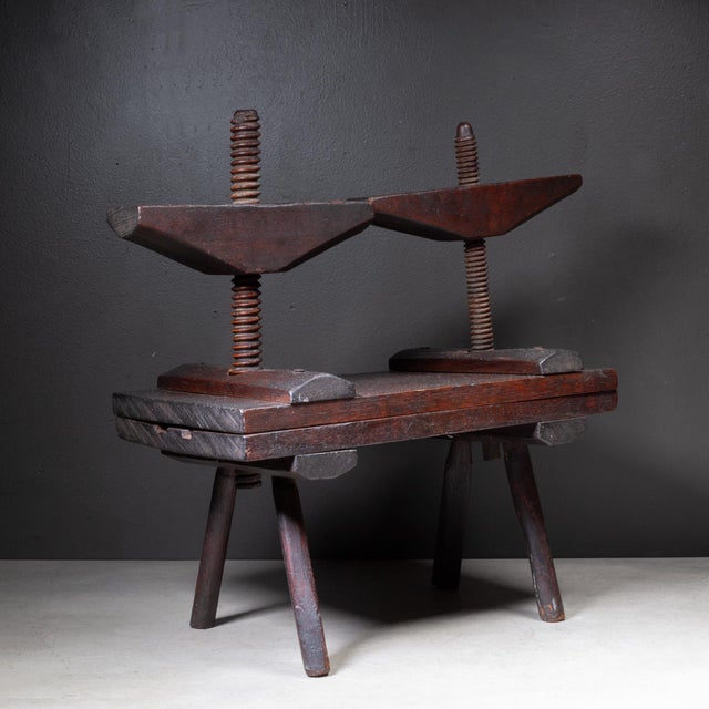 ABOUT An antique wooden book binding press with primitive wooden screws and two independent handles. Book not included....