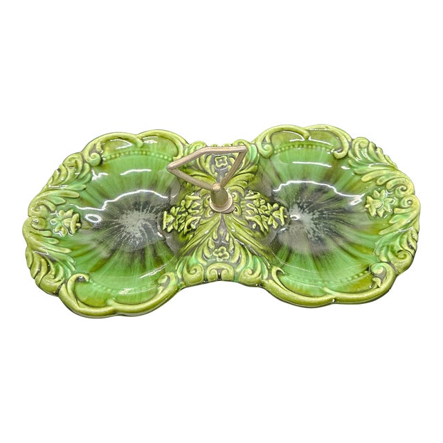 Vintage Florentine DeForest California Fl4 Green Divided Candy/Relish Dish For Sale