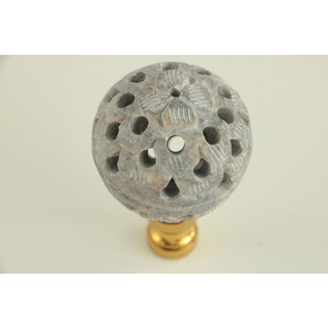 Moroccan Reticulated Soapstone Ball Lamp Finial For Sale - Image 3 of 7