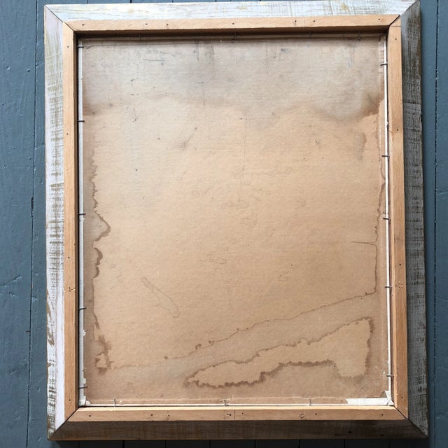 Turquoise Original Vintage Painting Girl on Swing With Bike For Sale - Image 8 of 9