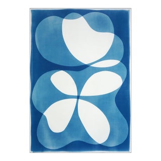 2025, Abstract Organic, Furniture Representation of Abstract Curvy Chair, Monotype Cyanotype in Blue Tones by Kind of Cyan For Sale