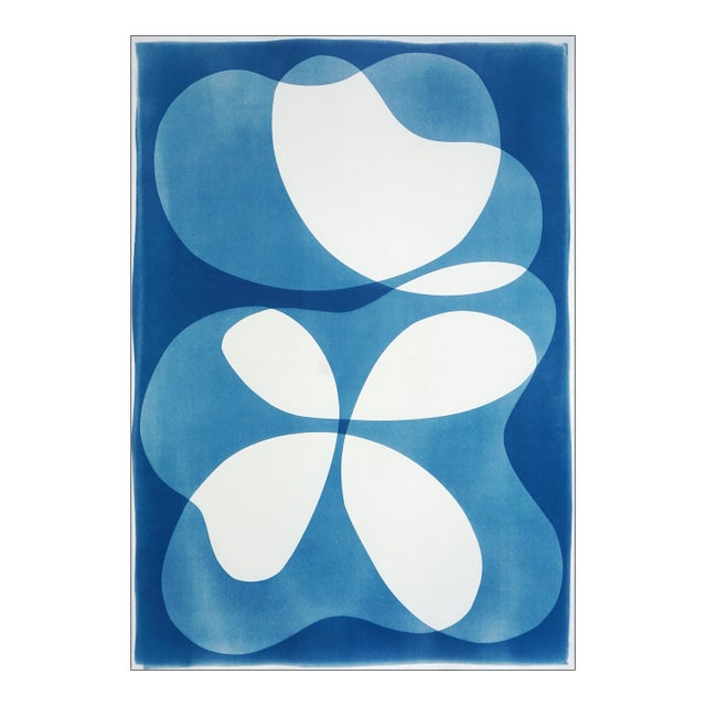 2025, Abstract Organic, Furniture Representation of Abstract Curvy Chair, Monotype Cyanotype in Blue Tones by Kind of Cyan For Sale