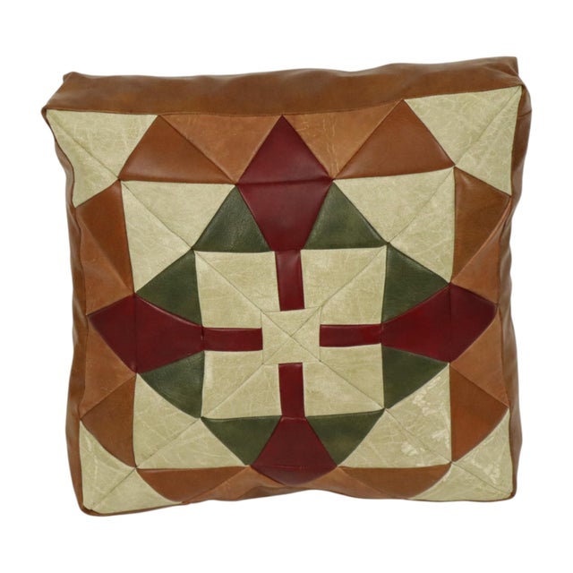 Textile Vintage Patchwork Cushion with Diamond Pattern in Faux Leather, 1960s For Sale - Image 7 of 15