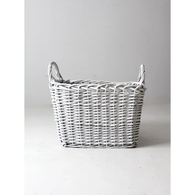 Wood Vintage Large White Storage Basket For Sale - Image 7 of 13