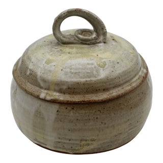 Signed and Stamped Lidded Stoneware Box by Warren MacKenzie For Sale