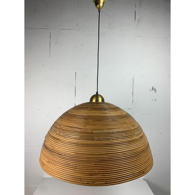 Pencil Reed, Rattan, Bamboo and Brass Pendant Hanging Lamp, Italy, 1970s For Sale - Image 9 of 14