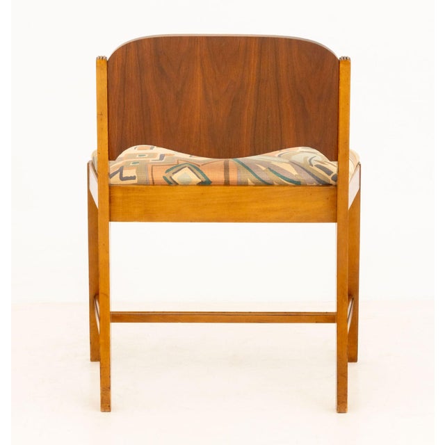 American Art Deco Mirrored Marquetry Inlaid Walnut Vanity and Chair For Sale - Image 16 of 16