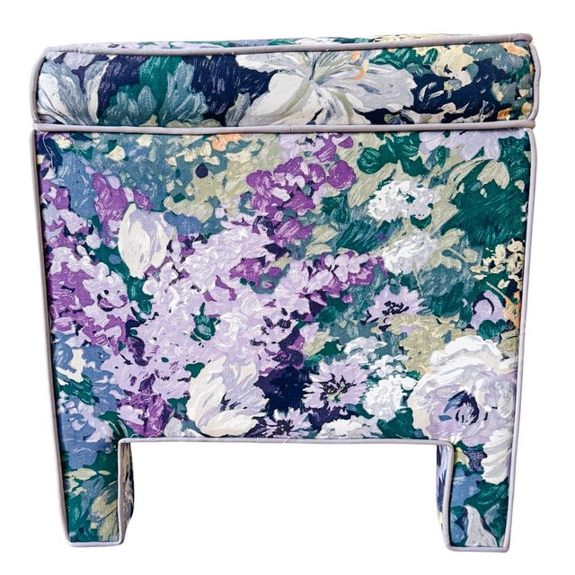 Pair of Vintage Impressionist Floral Upholstered Parsons Style Bench Ottomans For Sale - Image 9 of 13