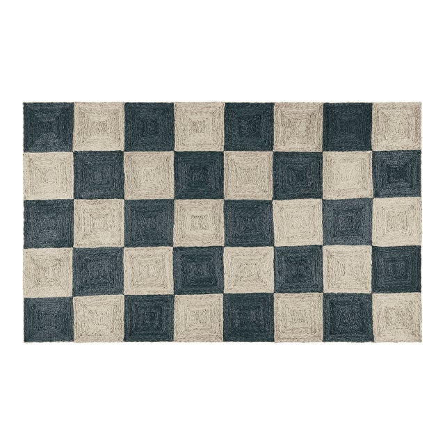 Part & Parcel Goods Jute Block Runner, 2’6”x8', Navy and Sky Blue For Sale