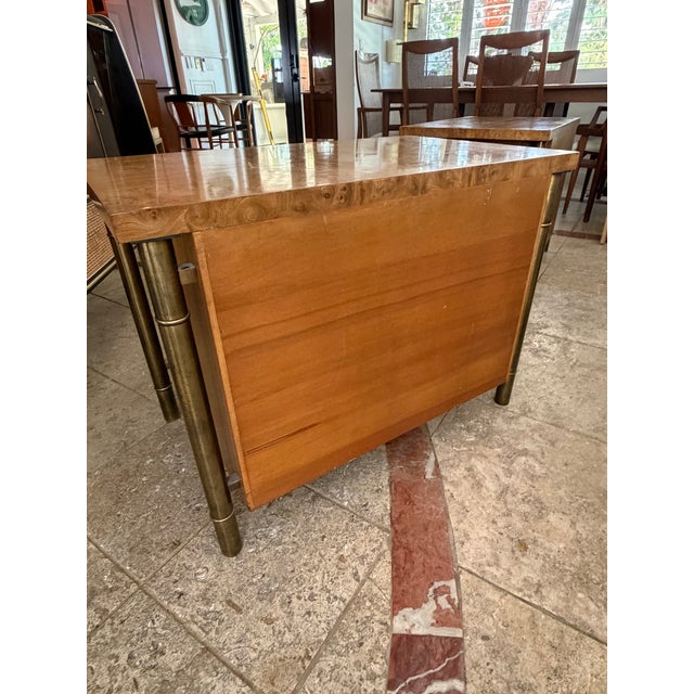 Attributed to Mastercraft Mid-Century. Modern Burl Wood & Brass Nightstands - A Pair For Sale - Image 10 of 12