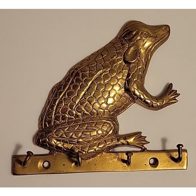 Rustic Vintage Frog Brass 4 Key Hooks Holder For Sale - Image 3 of 3