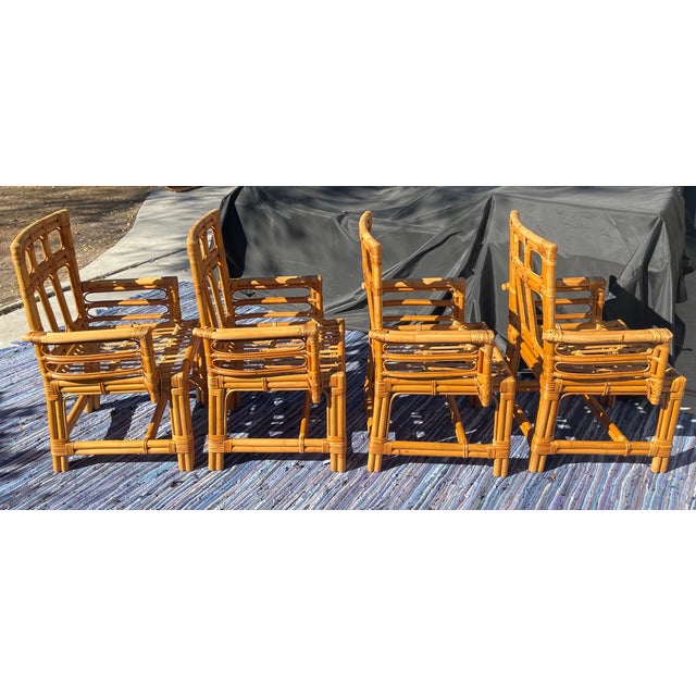 Brown 1970s Vintage Rattan Dining Table & Chairs, a Set of 5 For Sale - Image 8 of 10
