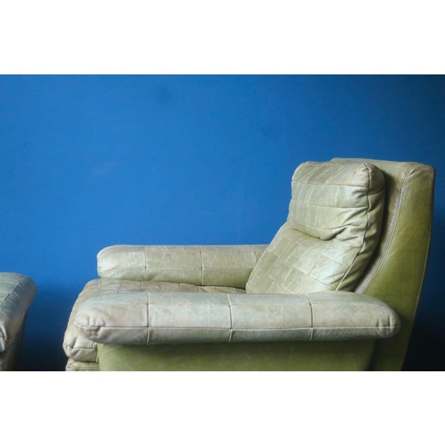 1970s Set of Olive Patchwork Leather Lounge Chair and Ottoman from Laauser, 1970s For Sale - Image 5 of 16
