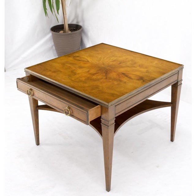 Baker Burl Walnut Square Brass Gallery Top Drawer Side Lamp Table Night Stand For Sale - Image 14 of 18
