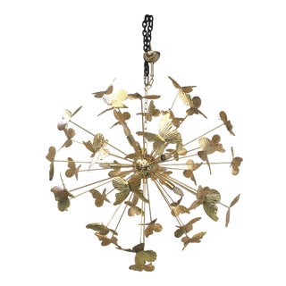 Italian Hand Made Gold 24k Butterfly Sputnik Chandelier For Sale