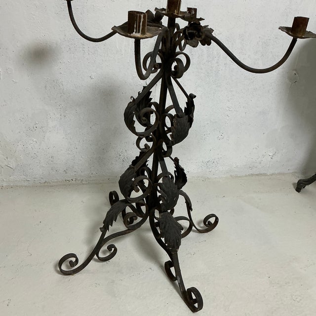 Antique Wrought Iron Candelabra For Sale - Image 4 of 5