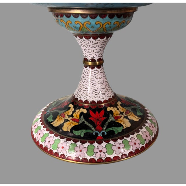 Chinese Antique Floral & Egret Enamel Inlay Decorated Chinese Cloisonné Compote Serving Dish For Sale - Image 3 of 7