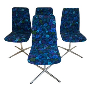 Danish Swivel Dining Chairs in Flower Power Fabric, 1960s, Set of 4 For Sale