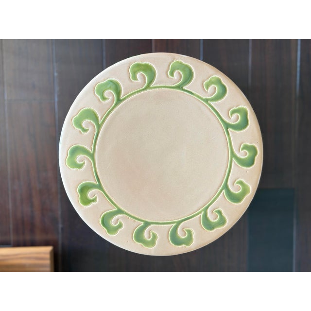 Ceramic Made Goods Tropical Palm Ceramic Garden Stool in Blush & Green Gloss Glaze Indoor Outdoor Side Table For Sale - Image 7 of 12