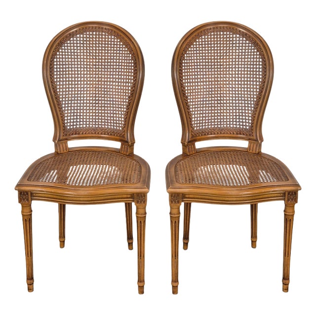 Louis XVI Style Cane Side Chairs, Set of 2 For Sale