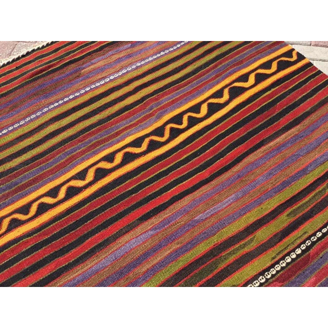 Textile Vintage Striped Turkish Kilim Rug, 115" X 64" For Sale - Image 7 of 11