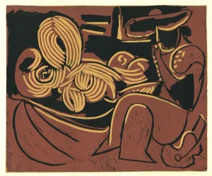 Femme Couchée et Homme à la Guitare- Original Linocut After Pablo Picasso - 1962 1962