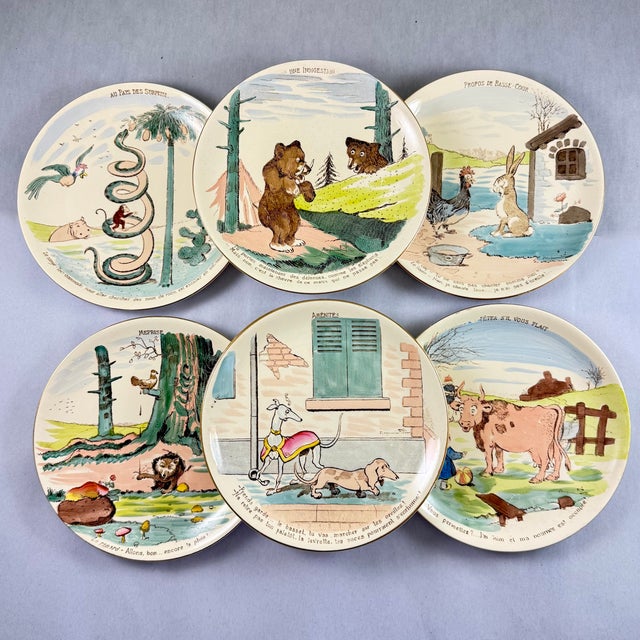 A child’s assiette parlante, a talking plate, illustrated by Benjamin Rabier for Sarreguemines, France – circa 1900....