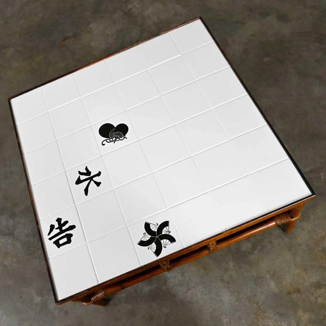 Vintage Rattan Campaign Style Ficks Reed Far Horizons Collection Coffee Table W/Tile Top by John Wisner For Sale - Image 9 of 13