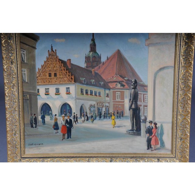 Oil painting, view of the Elector's Palace and St. Catherine's Church in Brandenburg an der Havel, Germany, Artist: I....