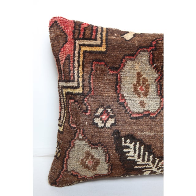Coffee Vintage Kilim Pillow Cover – Tribal Motifs, Double-Knotted, 16x24 Inches For Sale - Image 8 of 9