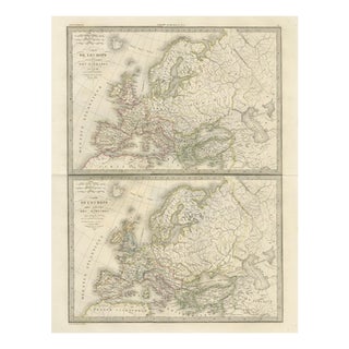 Antique Double Map of Europe, Paris, 1838 For Sale